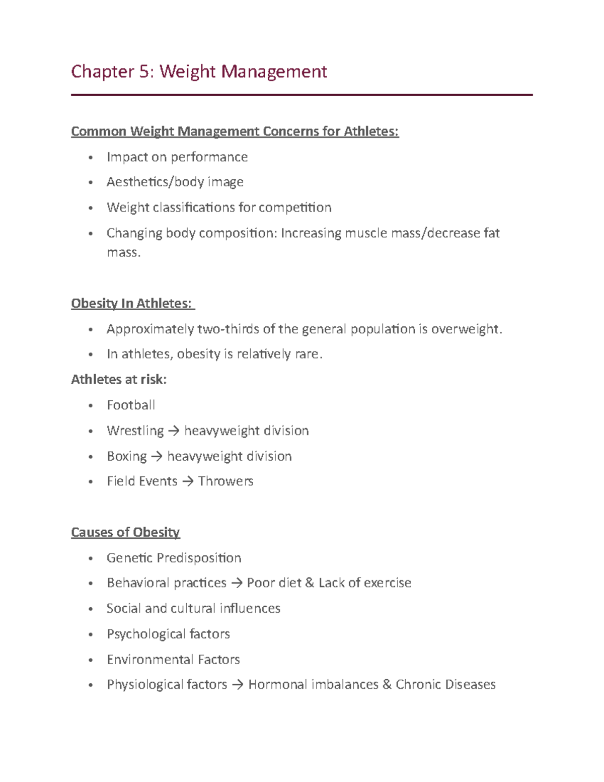 Chapter 5: Weight Management Strategies for Athletes - Studocu