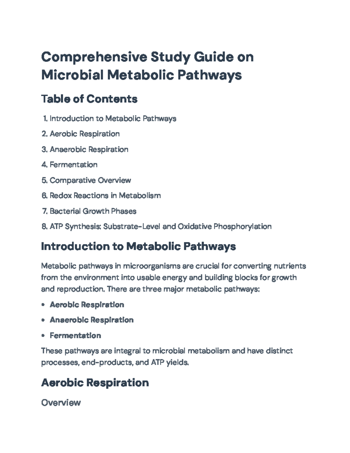 Comprehensive Study Guide on Microbial Metabolic Pathways (BIO 101 ...