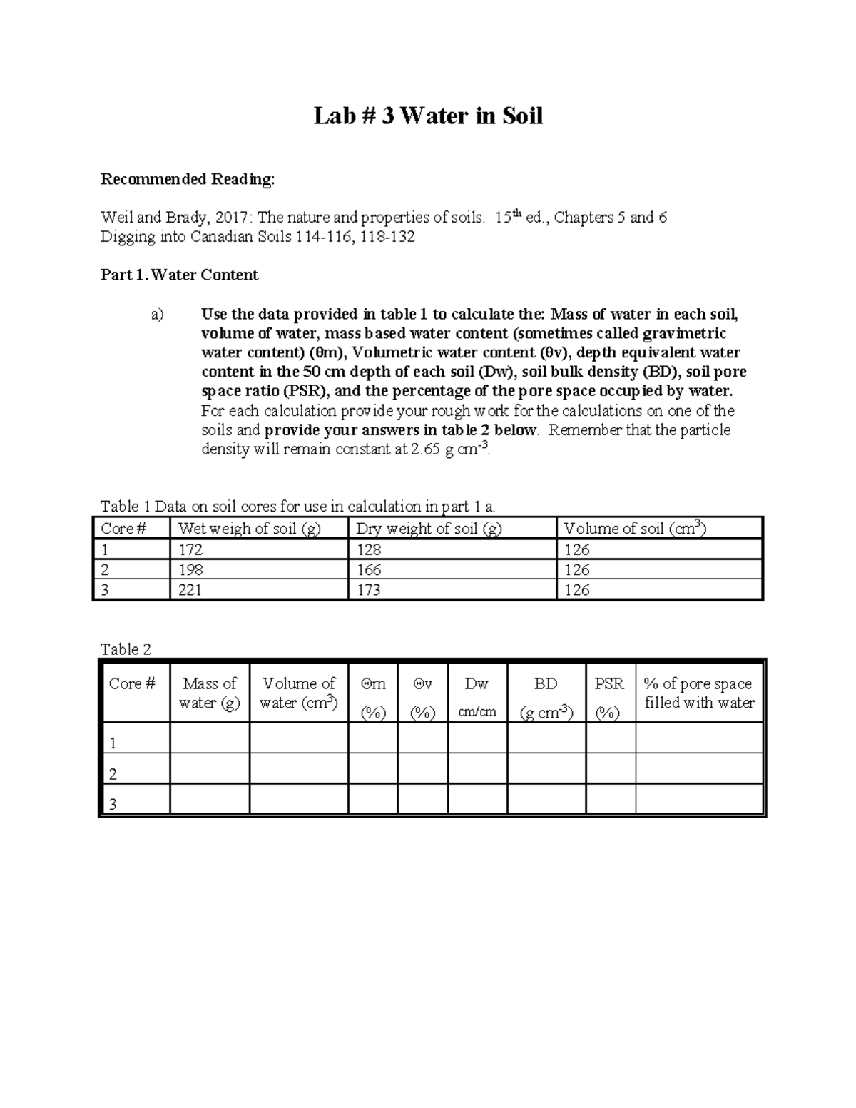 Lab 3: Water in Soil - Calculations and Analysis of Soil Properties ...