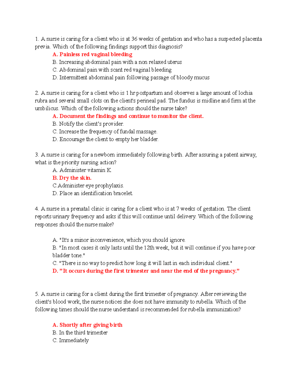 Maternity Nursing Study Guide - Umbbh Final Exam Review - Studocu