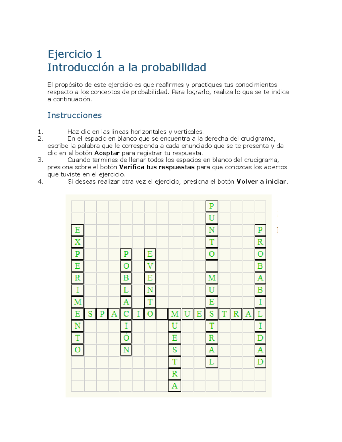 Ejercicio 1 - Crucigrama sobre Introducción a la Probabilidad - Document Preview