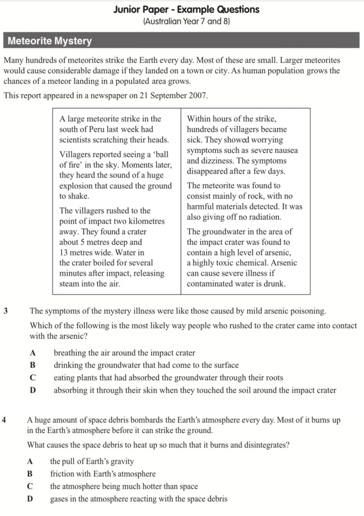 Junior Paper Example Questions: Meteorite Mystery (Big Science Comp ...