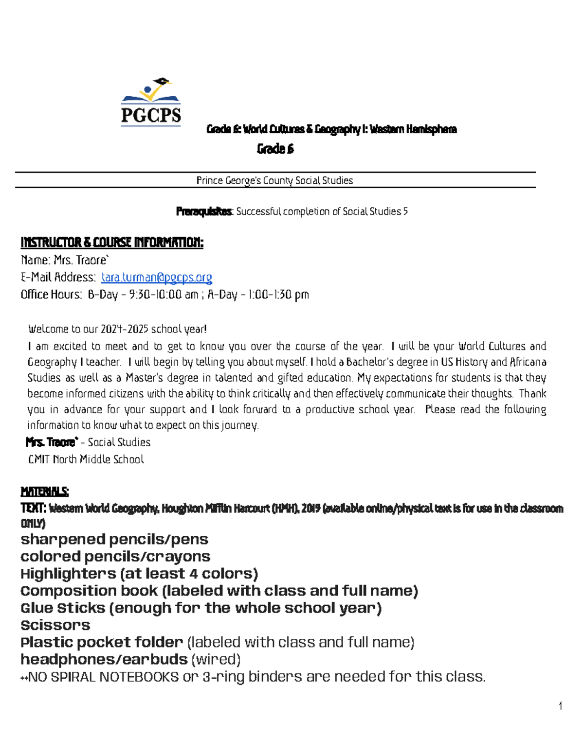 Grade 6: World Cultures & Geography I Syllabus (2024-2025) - Studocu