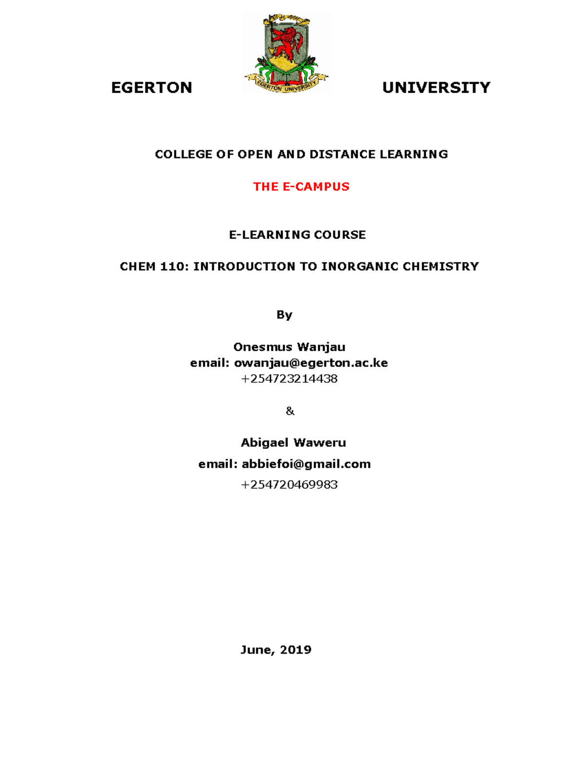 CHEM 110 Lecture Notes on Inorganic Chemistry Overview - Studocu