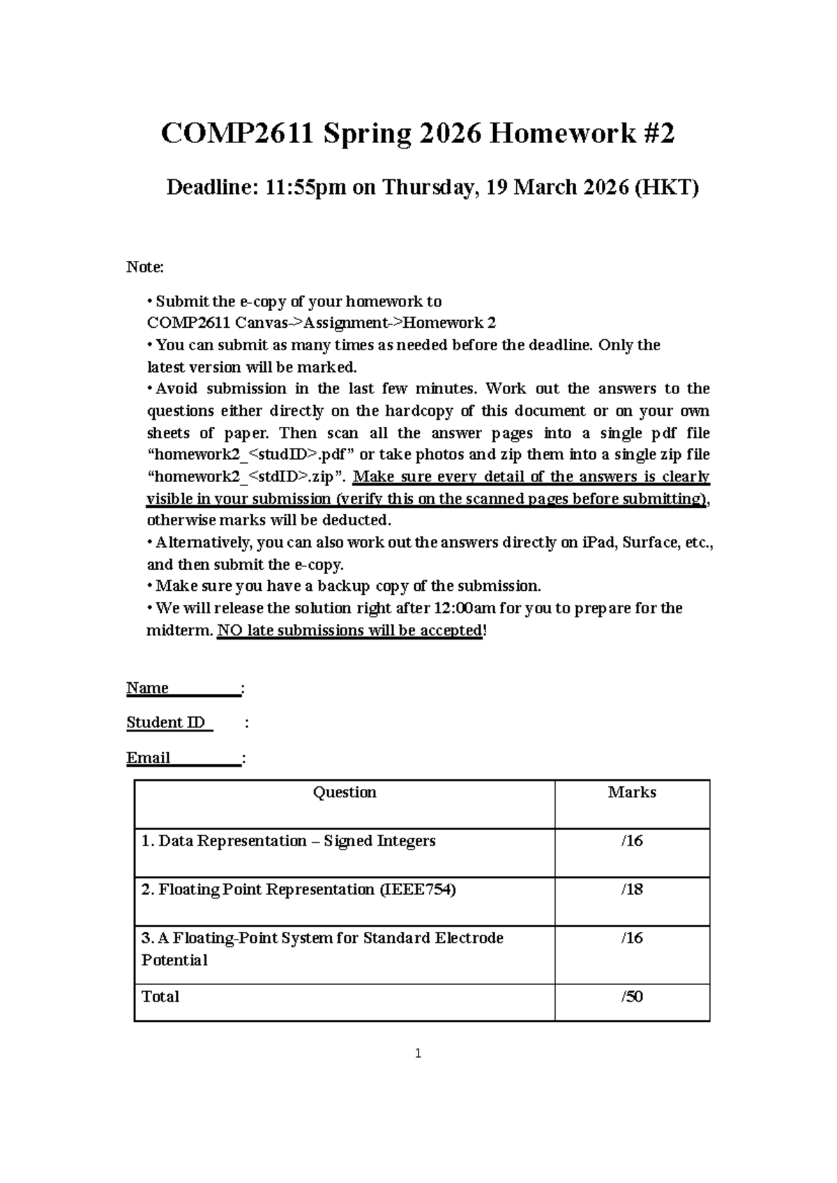 COMP2611 Spring 2026 Homework Submission Guidelines and Details - Studocu