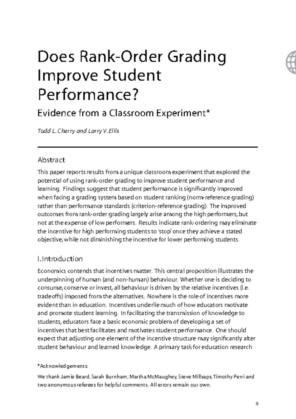 Grading Systems and Student Performance: Evidence from Classroom ...