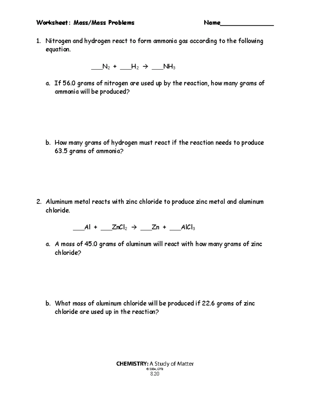 CHEM 8-30: Stoichiometry Problems Worksheet with a Twist - Studocu