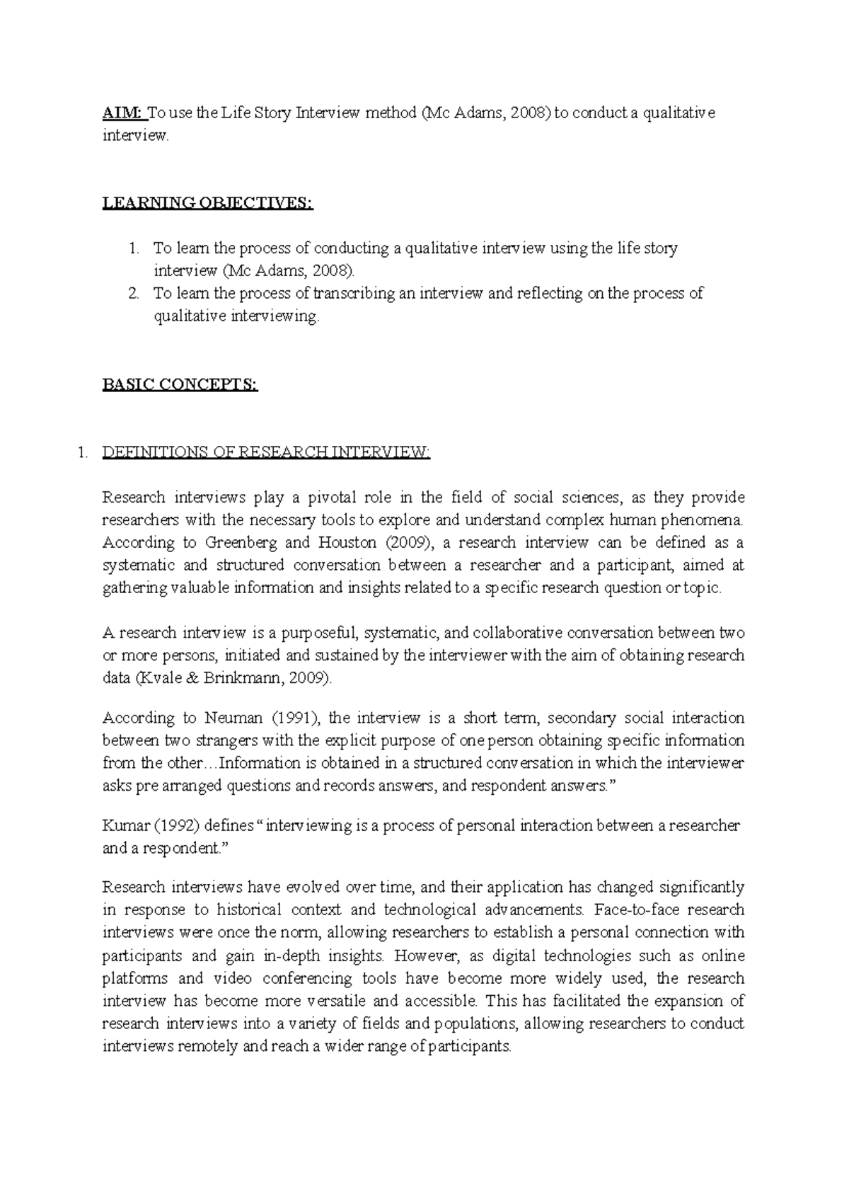 Basic concepts of qualitative interviewing - PFPI - Studocu
