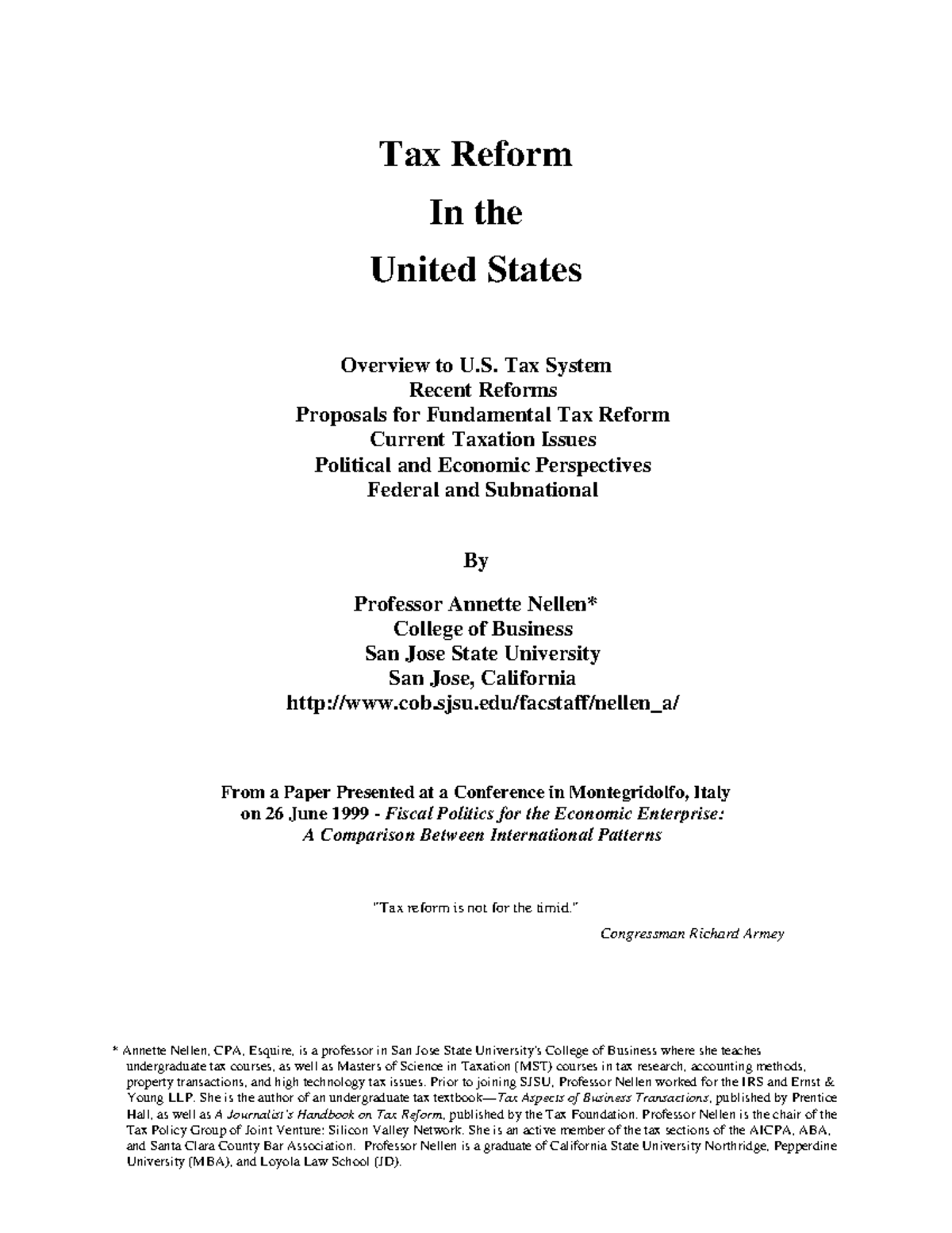 Tax Reform in the U.S.: Overview, Issues & Proposals (MST 1999) - Studocu