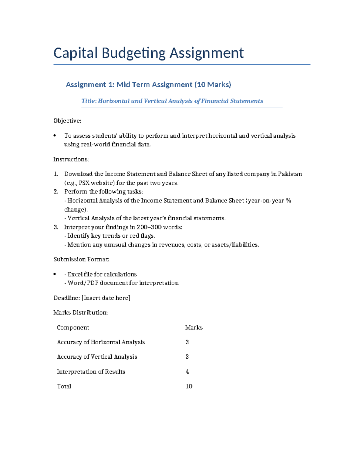 Capital Budgeting Assignment 1: Midterm Analysis of Financial ...