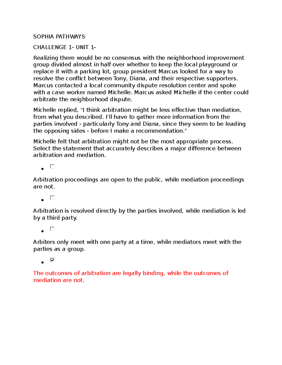 Conflict Resolution- Unit 1- Challenge 1- Sophia - SOPHIA PATHWAYS ...