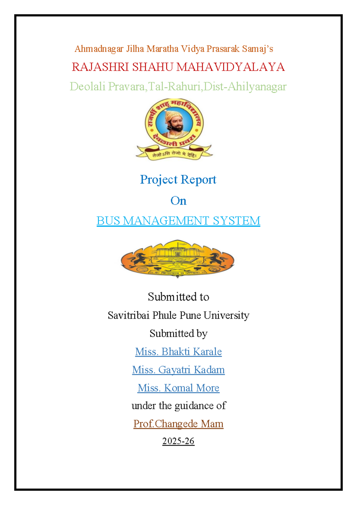 B.Sc. Sem 6 Project Report on Bus Management System - Studocu