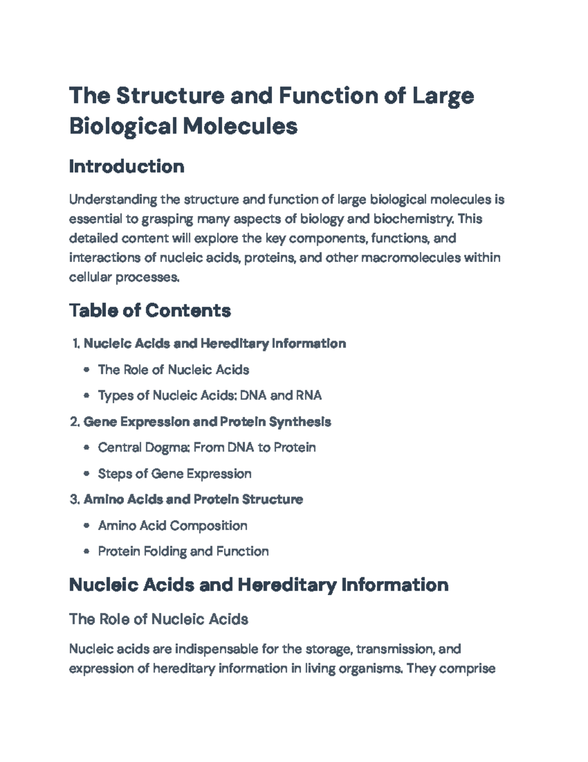 Understanding the Structure and Function of Large Biological Molecules ...
