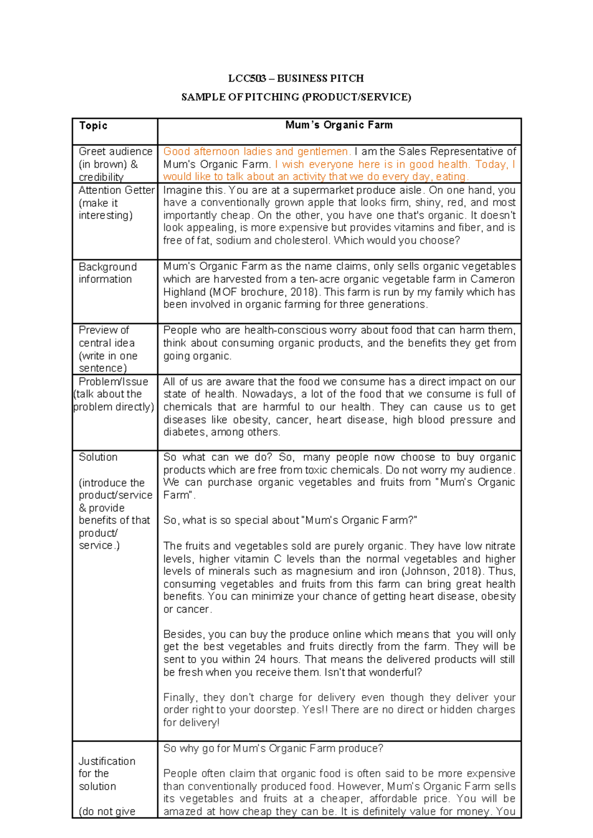 LCC503 Pitching Sample& Template amended - LCC503 – BUSINESS PITCH ...