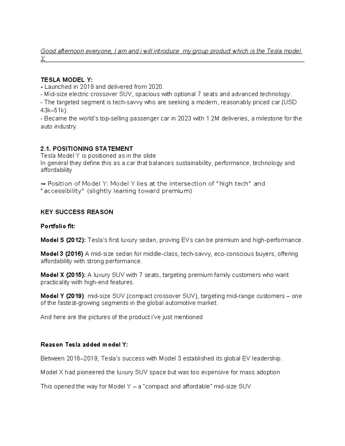 Tesla Model Y Overview: Positioning, Market Fit & Success Factors - Studocu