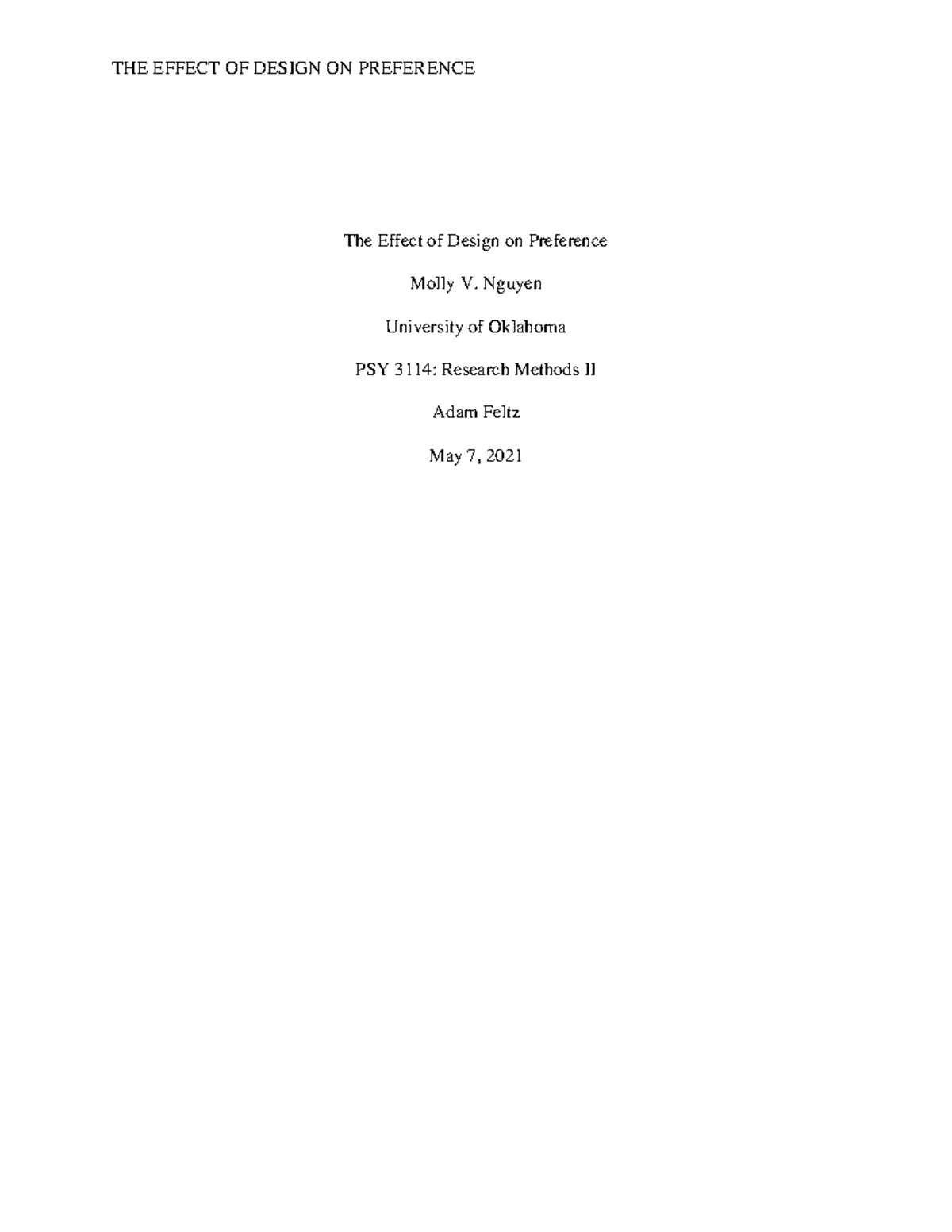 Final Research Paper PSY 3114 - The Effect of Design on Preference ...