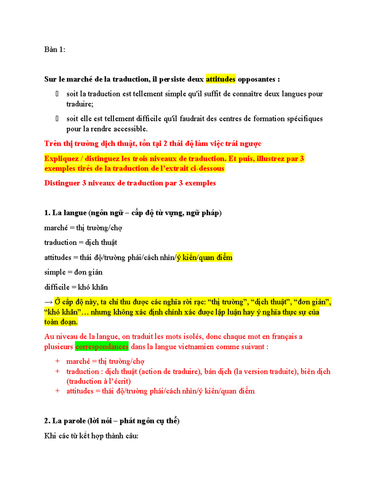 Distinguer 3 Niveaux de Traduction: Exemples et Explications - Studocu