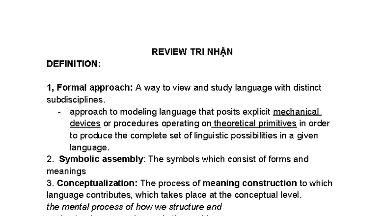 Review TRI NHẬN - ÔN CÚI KÌ - REVIEW TRI NHẬN DEFINITION: 1, Formal ...