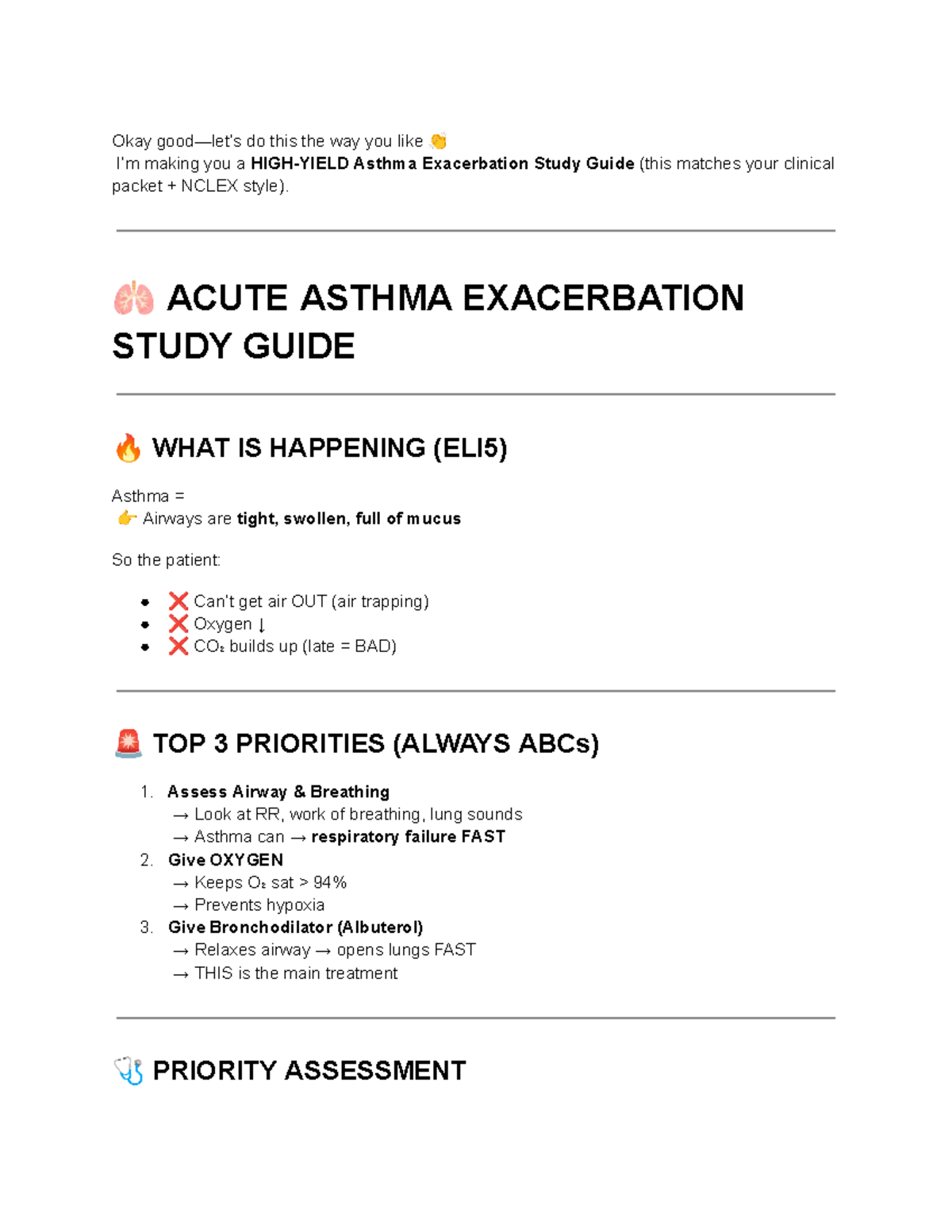 ACUTE ASTHMA EXACERBATION STUDY GUIDE - NCLEX Prep - Studocu