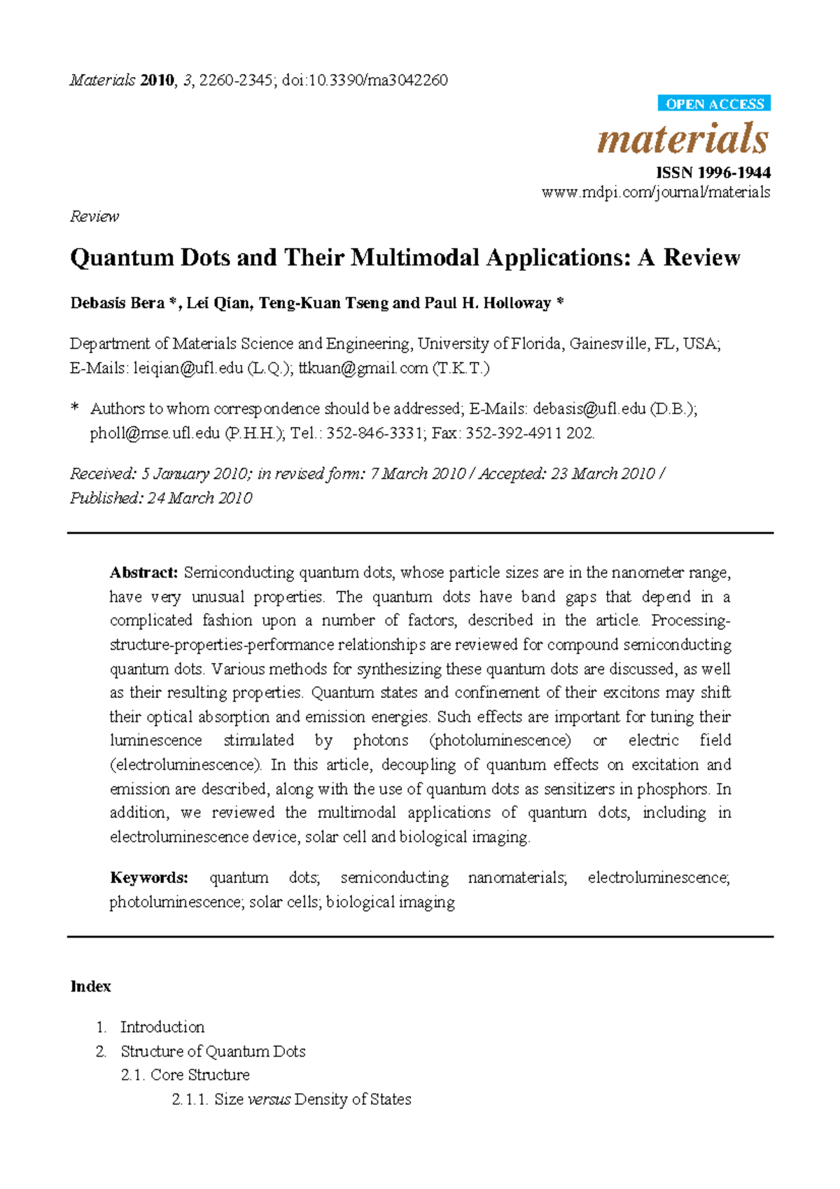 Quantum Dots and Their Multimodal Applications: A Review (MATERIALS ...