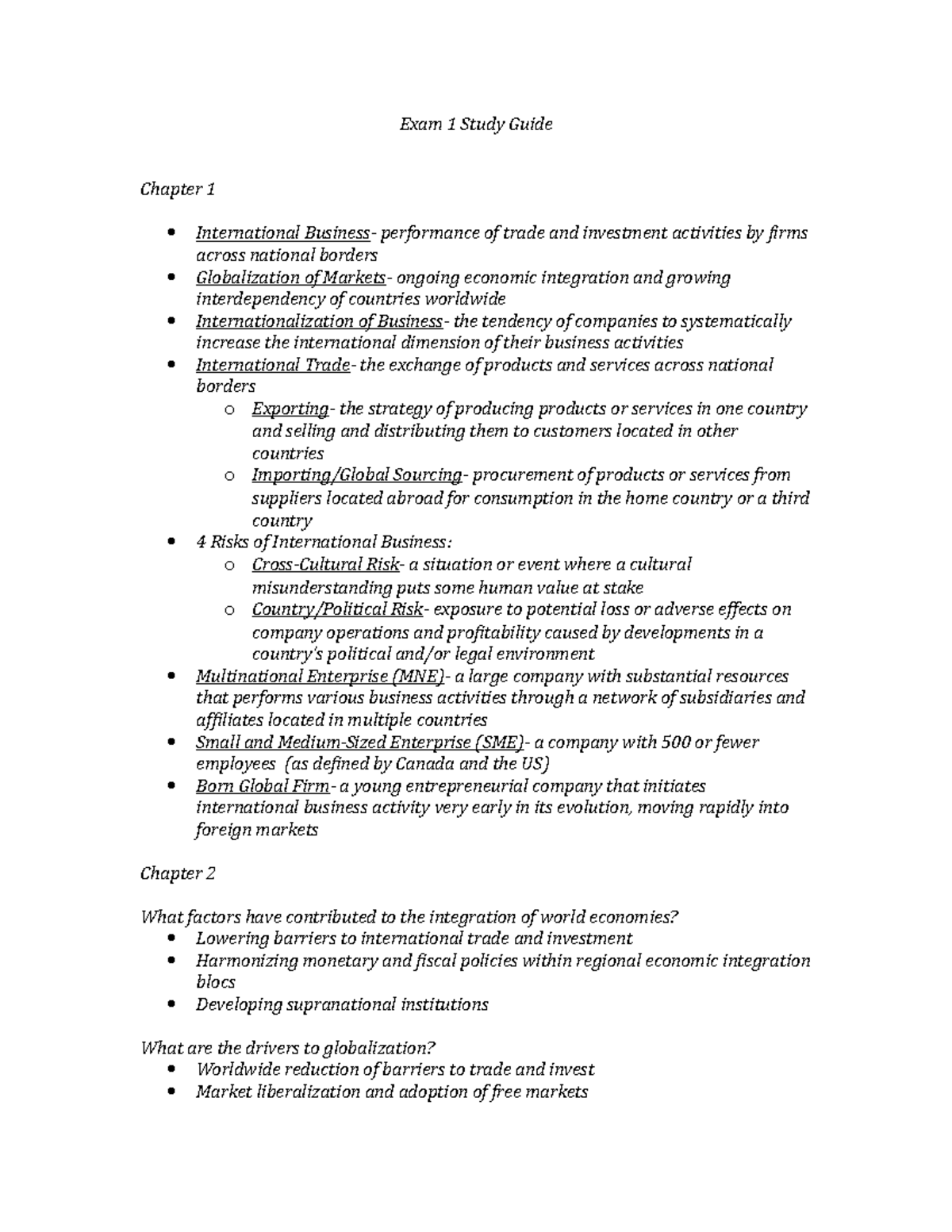 GEB3375 Exam 1 - Summary Introduction to International Business - Exam ...