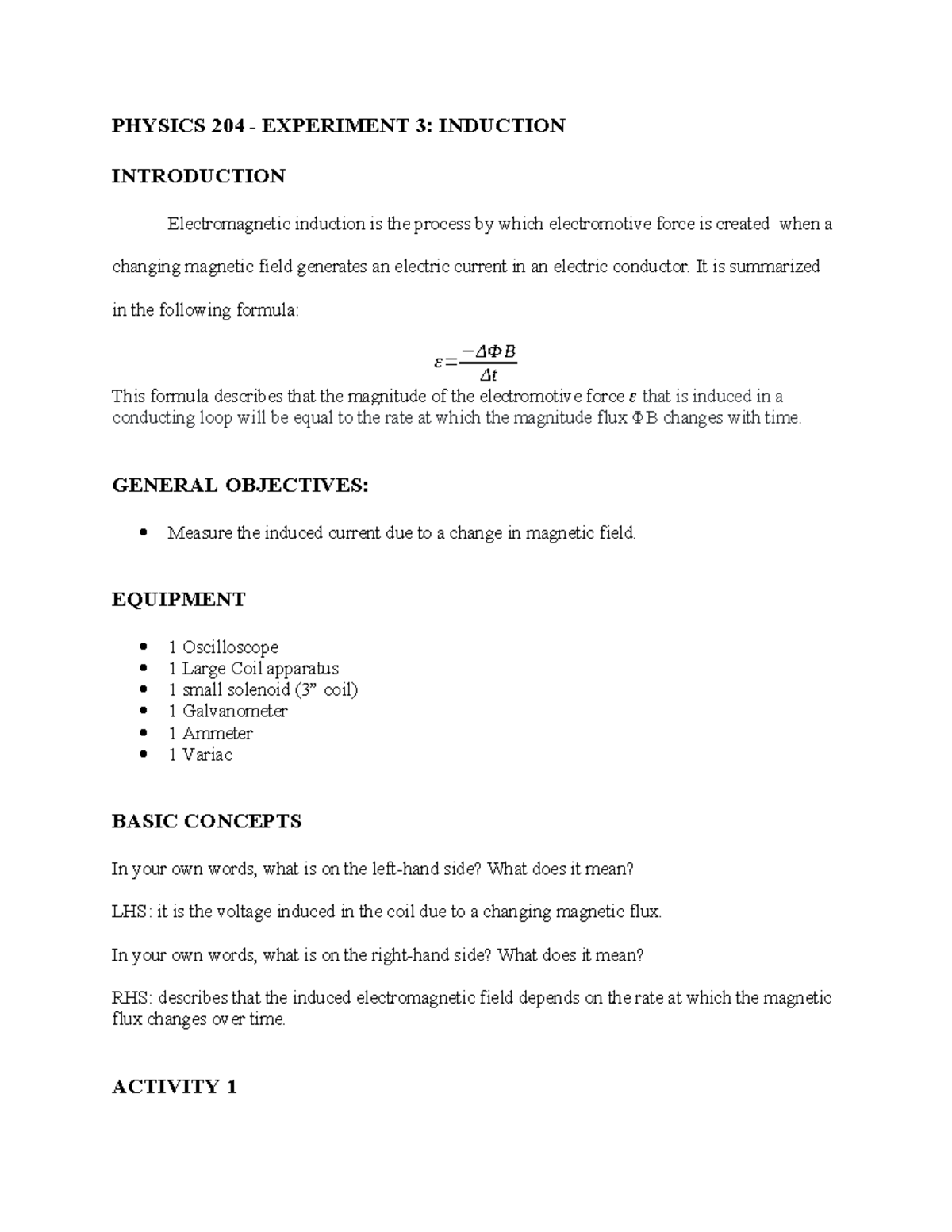PHYS204 Lab Report 4: Electromagnetic Induction Experiment Insights ...