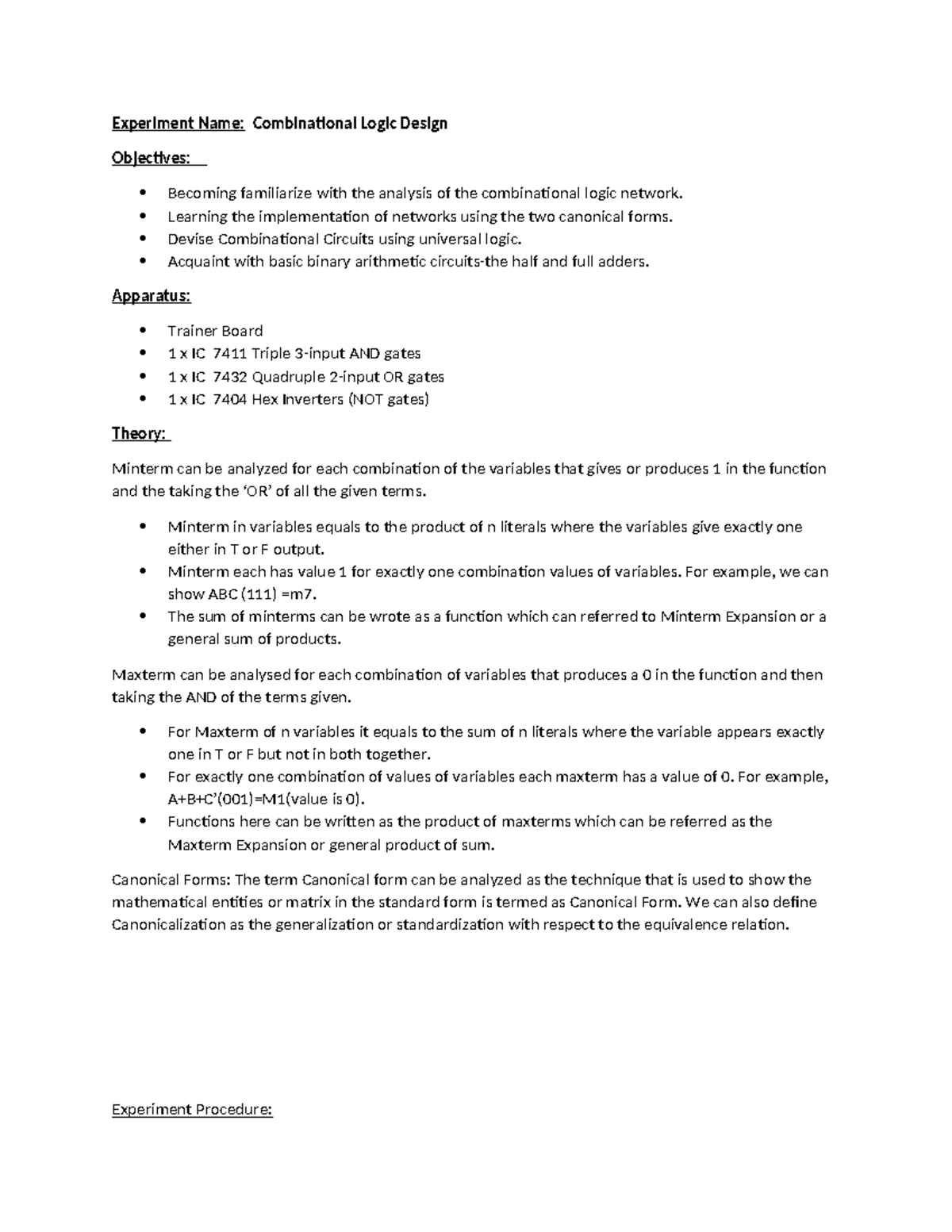 CSE 231 Lab Report: Combinational Logic Design and Analysis - Studocu