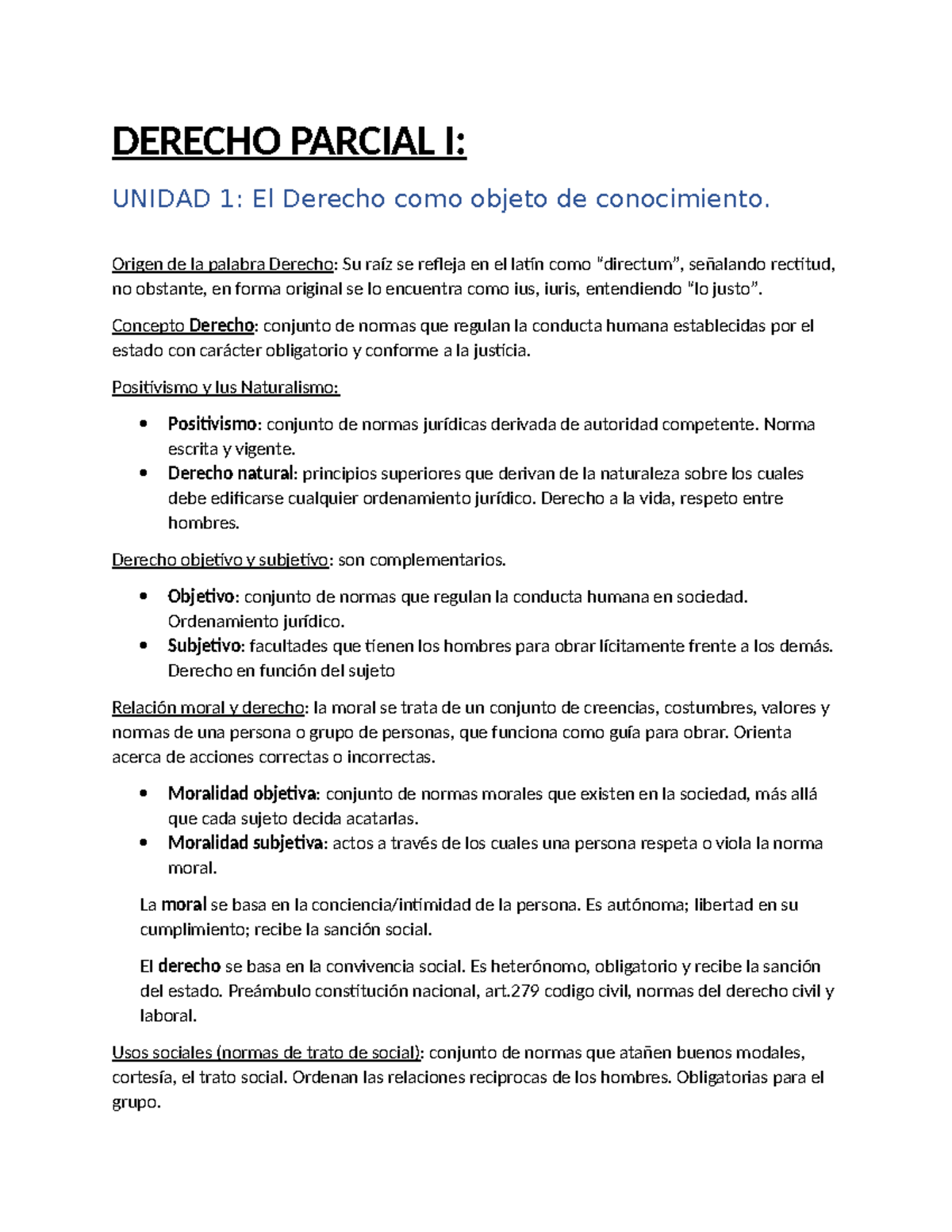 DERECHO PARCIAL I: UNIDAD 1 - Conceptos Fundamentales del Derecho - Studocu