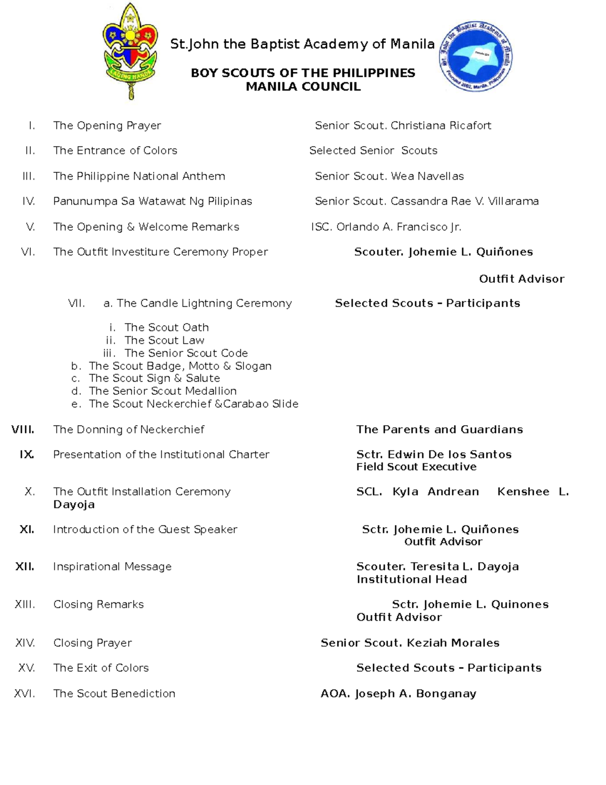 Outfit Investiture Ceremony Script - Boy Scouts of the Philippines ...