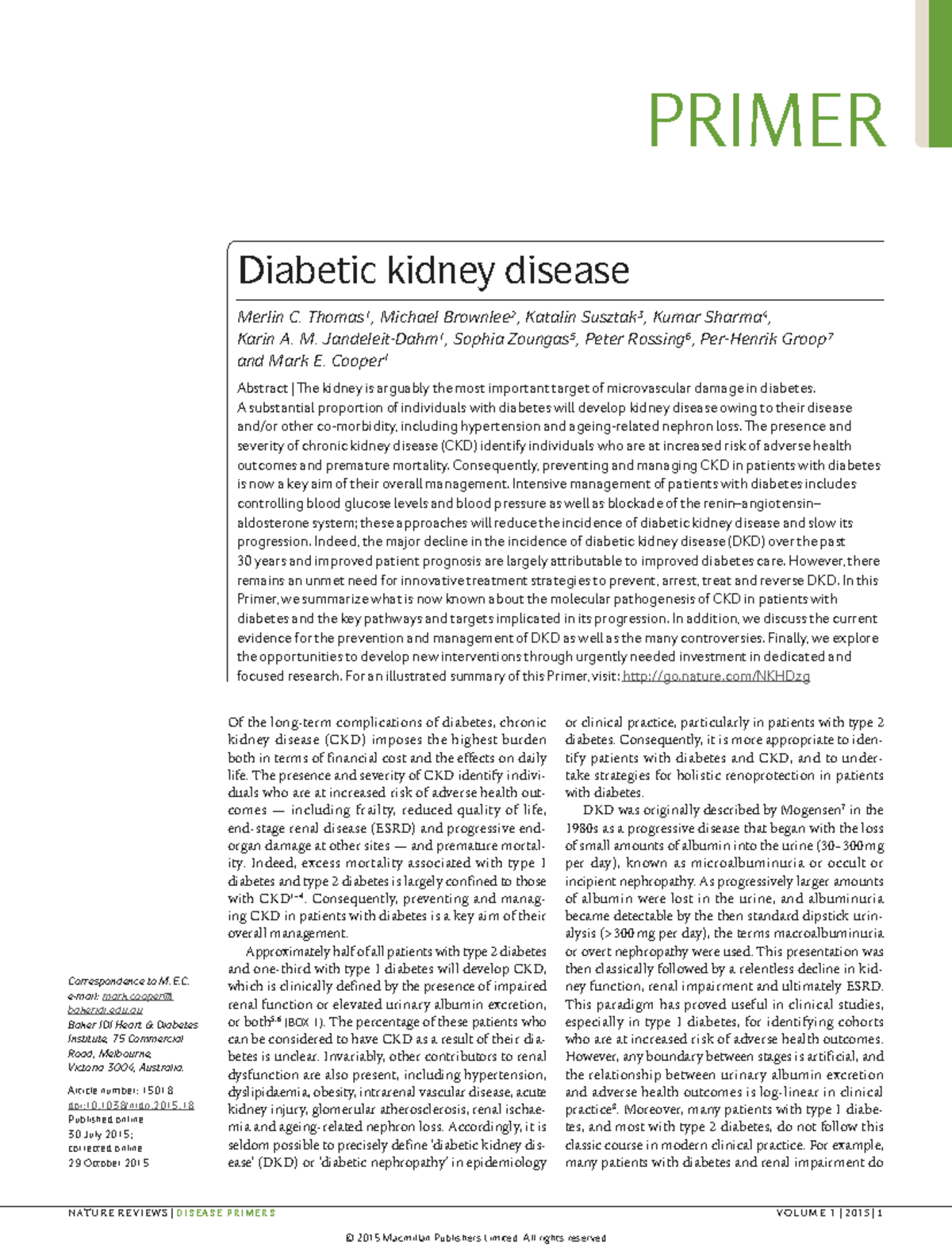 Diabetic Kidney Disease: Insights and Management Strategies (PRIMER ...
