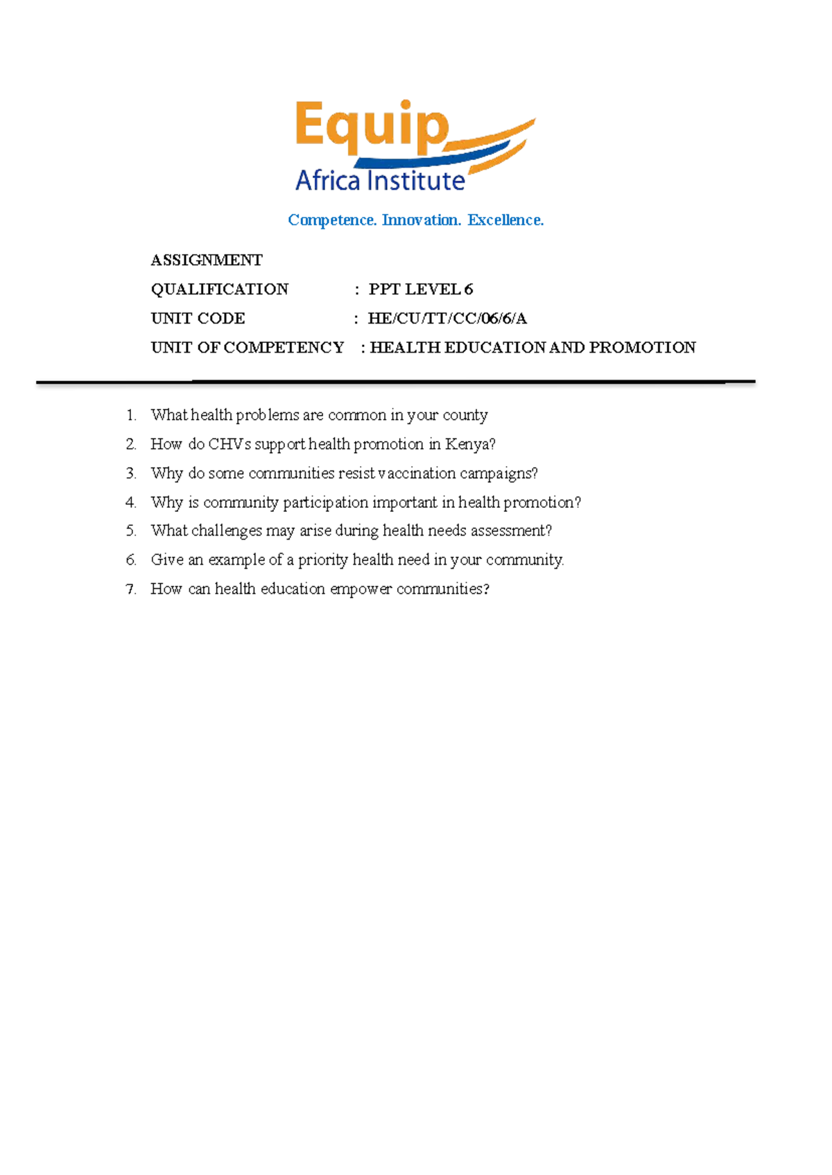 Health education assignment-1-2 - Competence. Innovation. Excellence ...