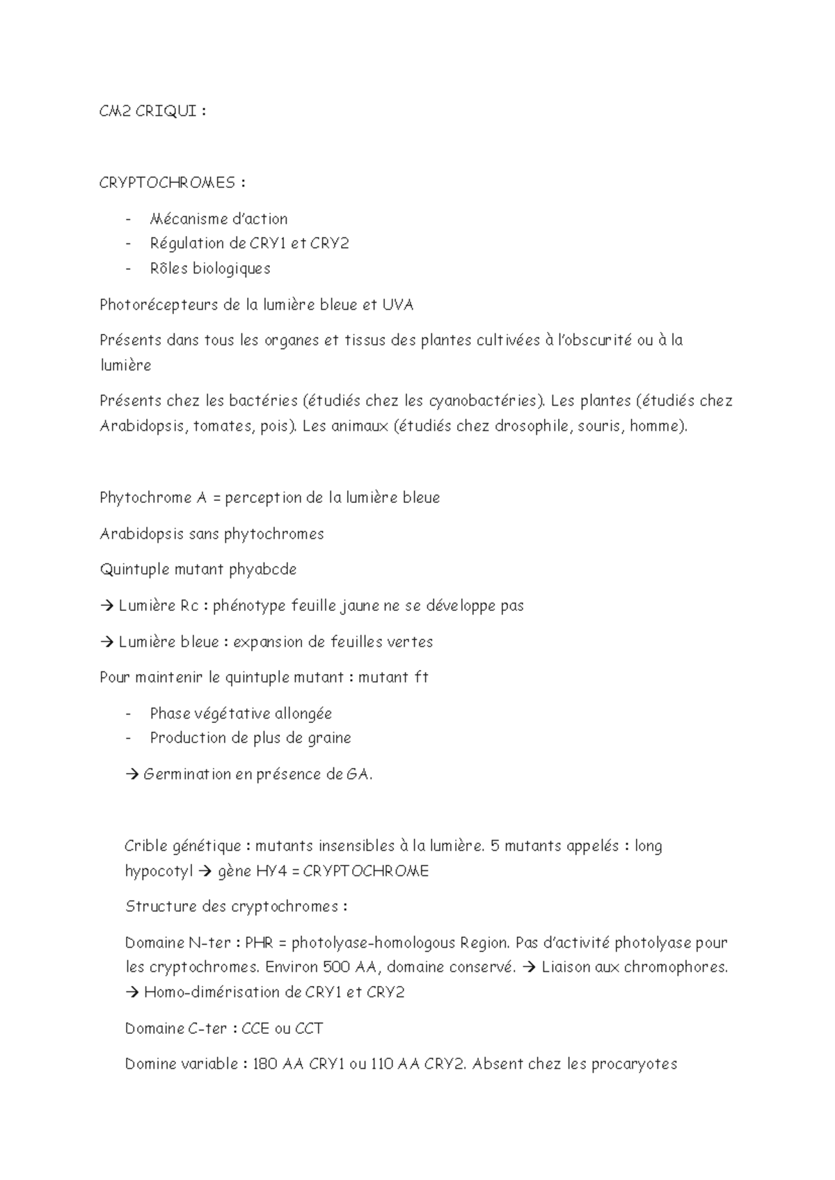 CM2 CRIQUI : Mécanismes des Cryptochromes et Phytochromes chez les ...