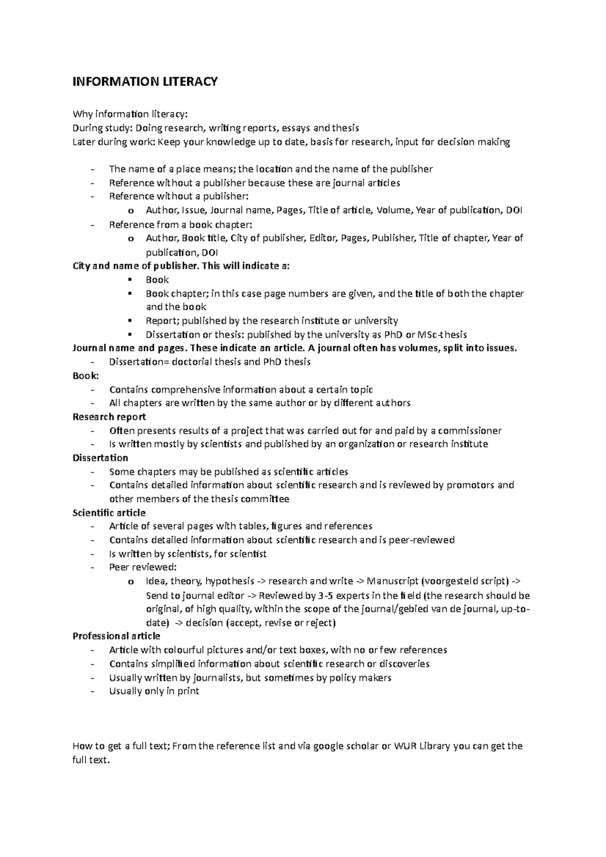 **Information Literacy Summary: Key Concepts and Citing Strategies ...
