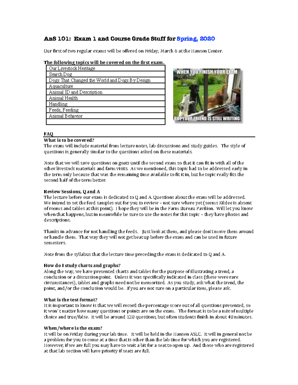AnS 101: Exam 1 Study Guide - Key Topics and Preparation Tips - Studocu