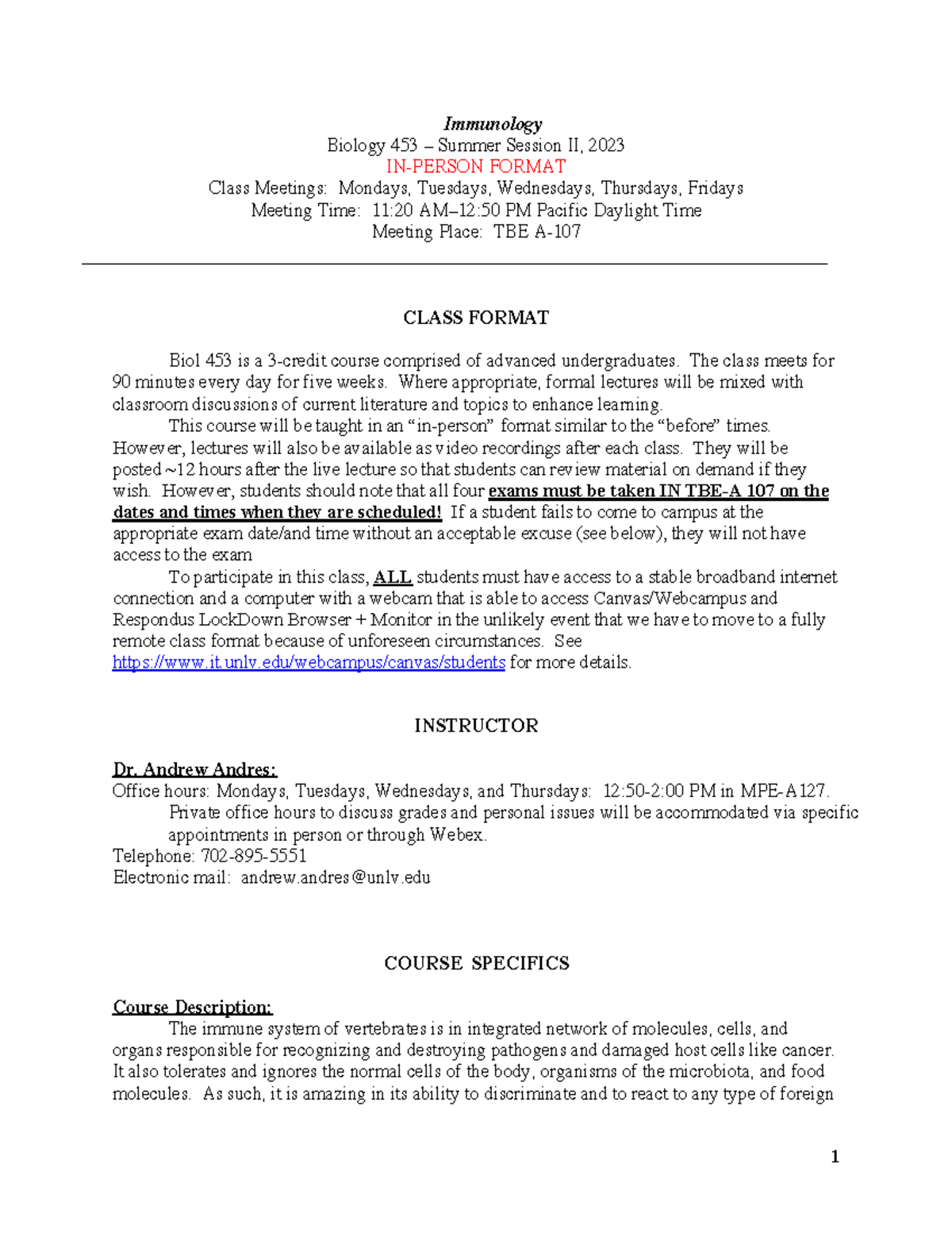 Biology 453 Course Policies and Class Details - Summer 2023 - Studocu