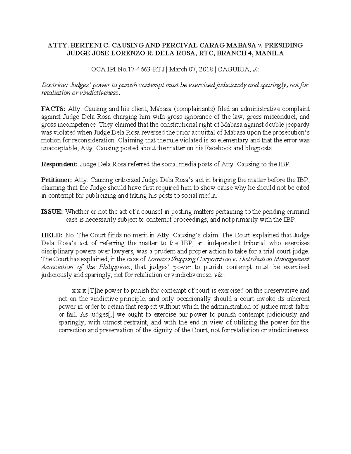 Case Digest: Atty. Causing v. Judge Dela Rosa (OCA IPI No. 17-4663-RTJ ...