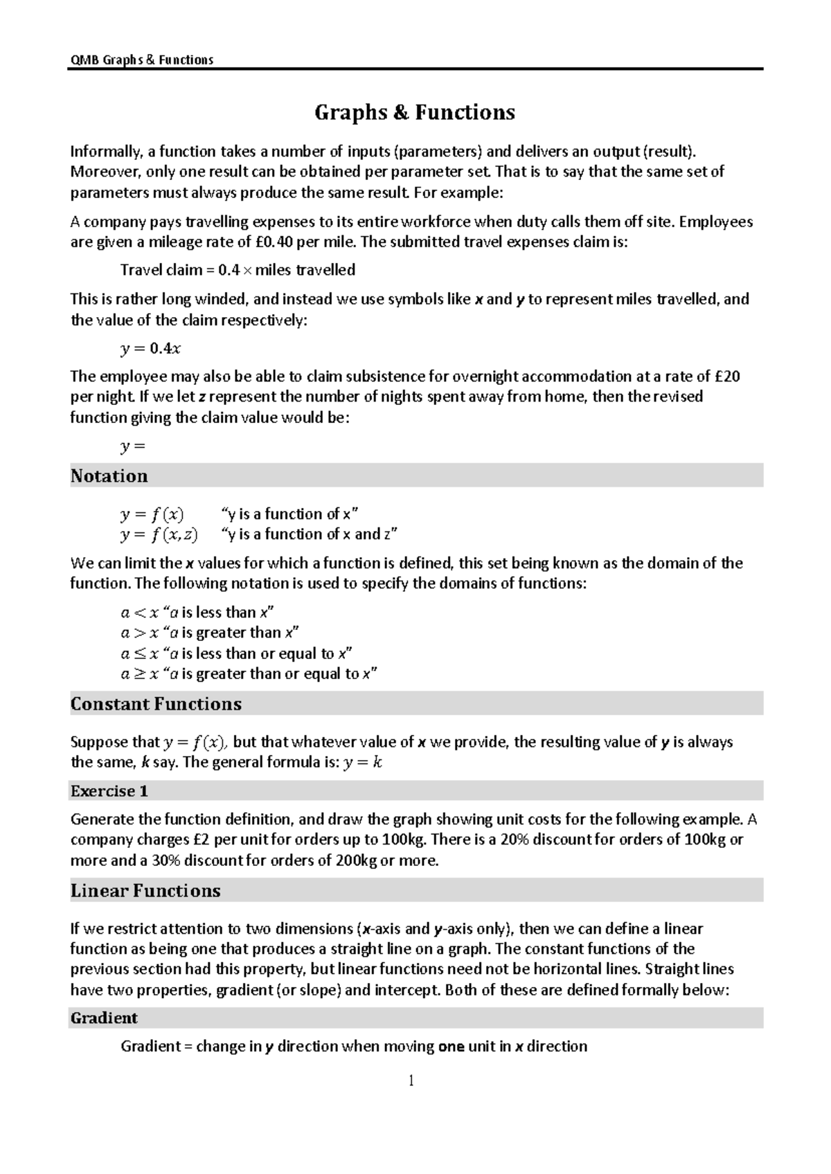 Functions Notes - Graphs & Functions Informally, a function takes a ...