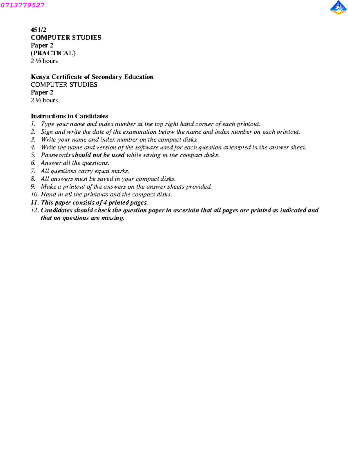 COMP PP2 QS - Computer Studies Practical Exam Instructions & Tasks ...