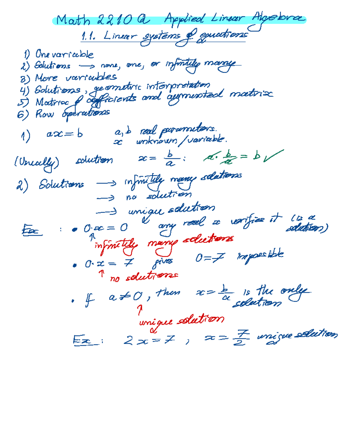 Math 2210 Applied Linear Algebra: Solutions of Linear Systems - Studocu