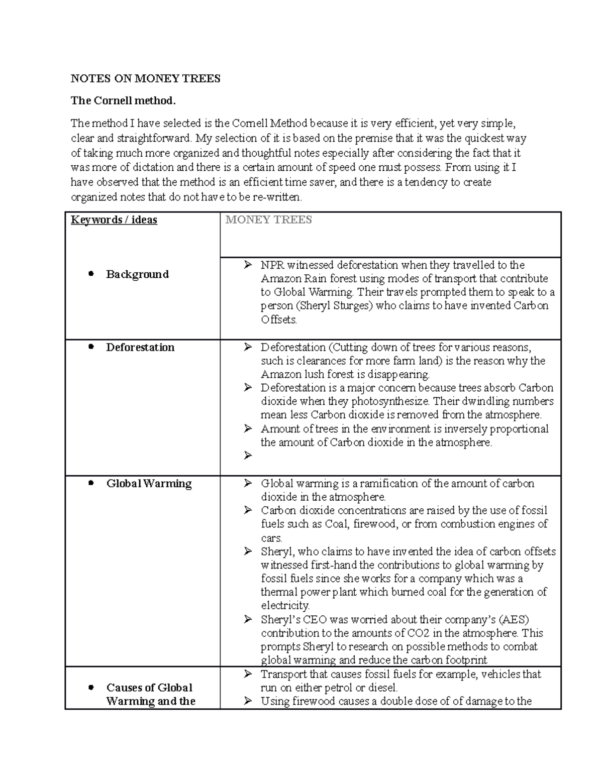 Notes ON Money Trees for Discussion Assignment - NOTES ON MONEY TREES ...