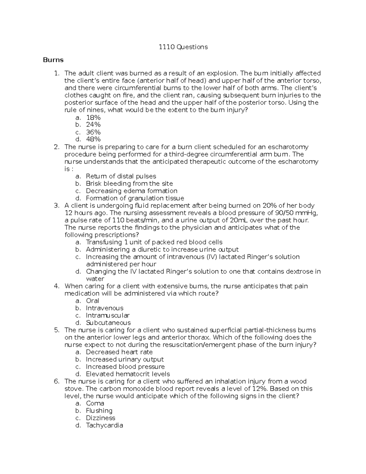 Burn Care Questions: Assessment and Management Strategies - Studocu