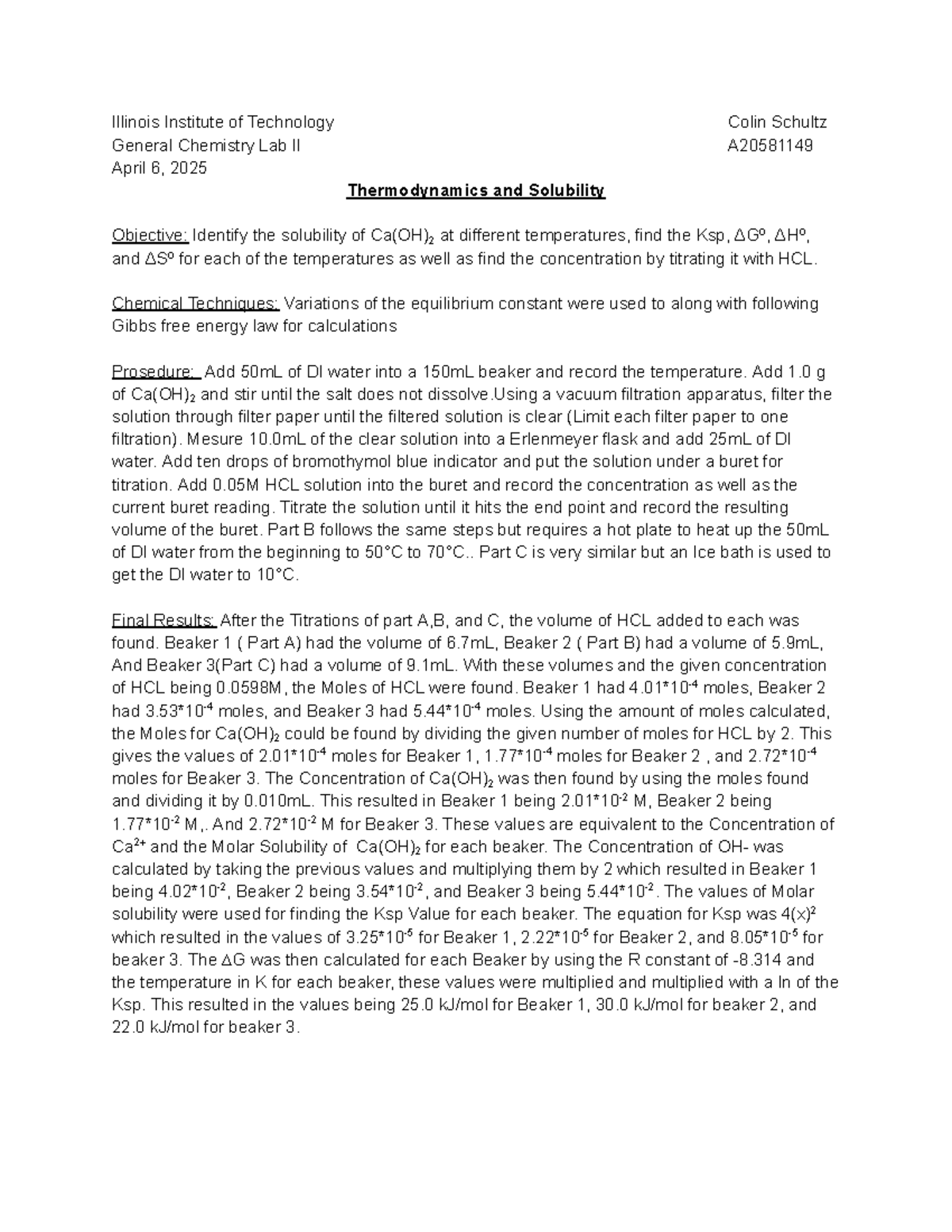 Chem 2 Postlab 6: Thermodynamics & Solubility of Ca(OH)2 - Studocu