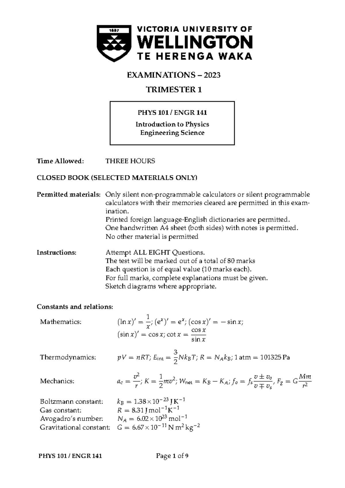 PHYS101 2023 Final Exam Review: Key Concepts & Problem Solving - Studocu