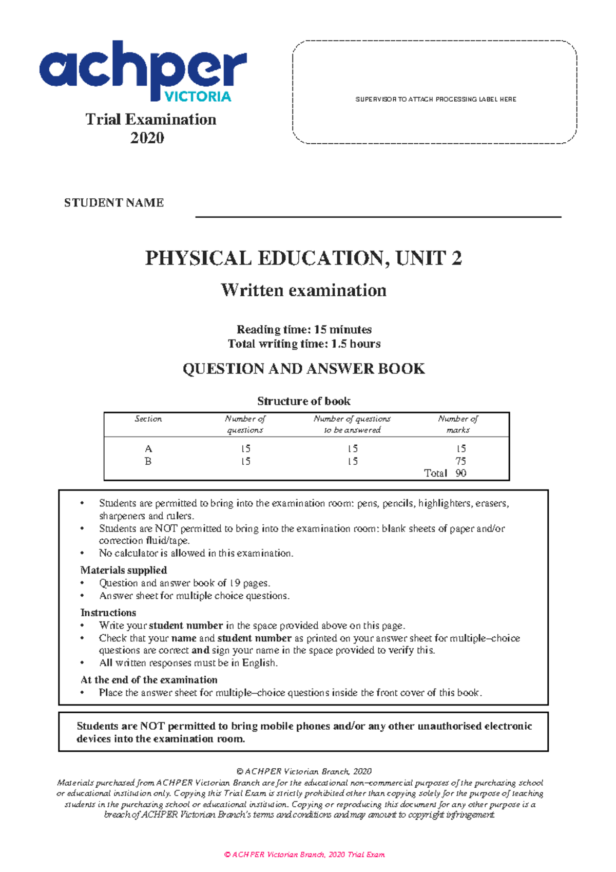 2020 VCE PE Unit 2 Trial Exam: Comprehensive Review Guide - Studocu