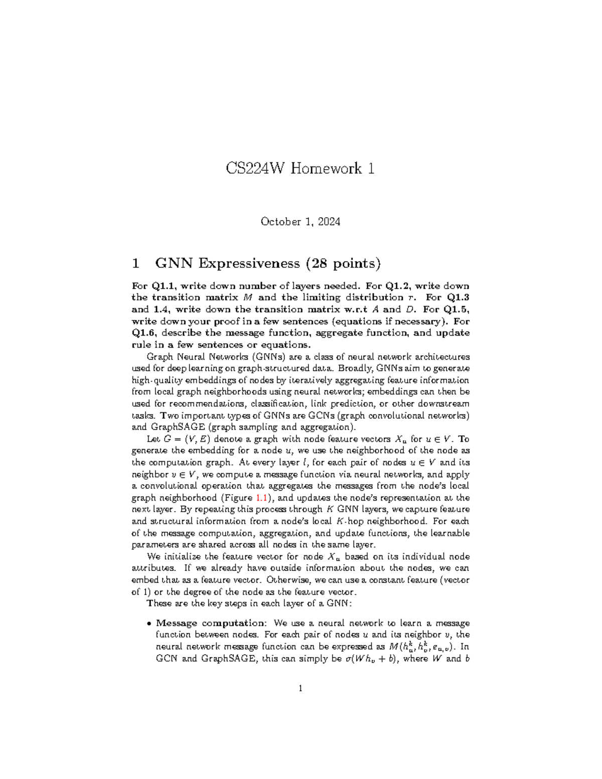 CS224W Aut2425 HW1 - GNN Expressiveness and Matrix Factorization - Studocu