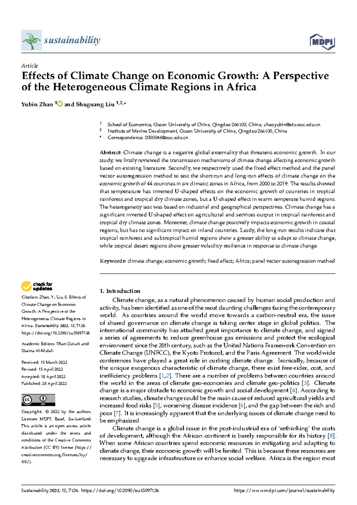 Effects of Climate Change on Economic Growth in Africa: A Study of ...