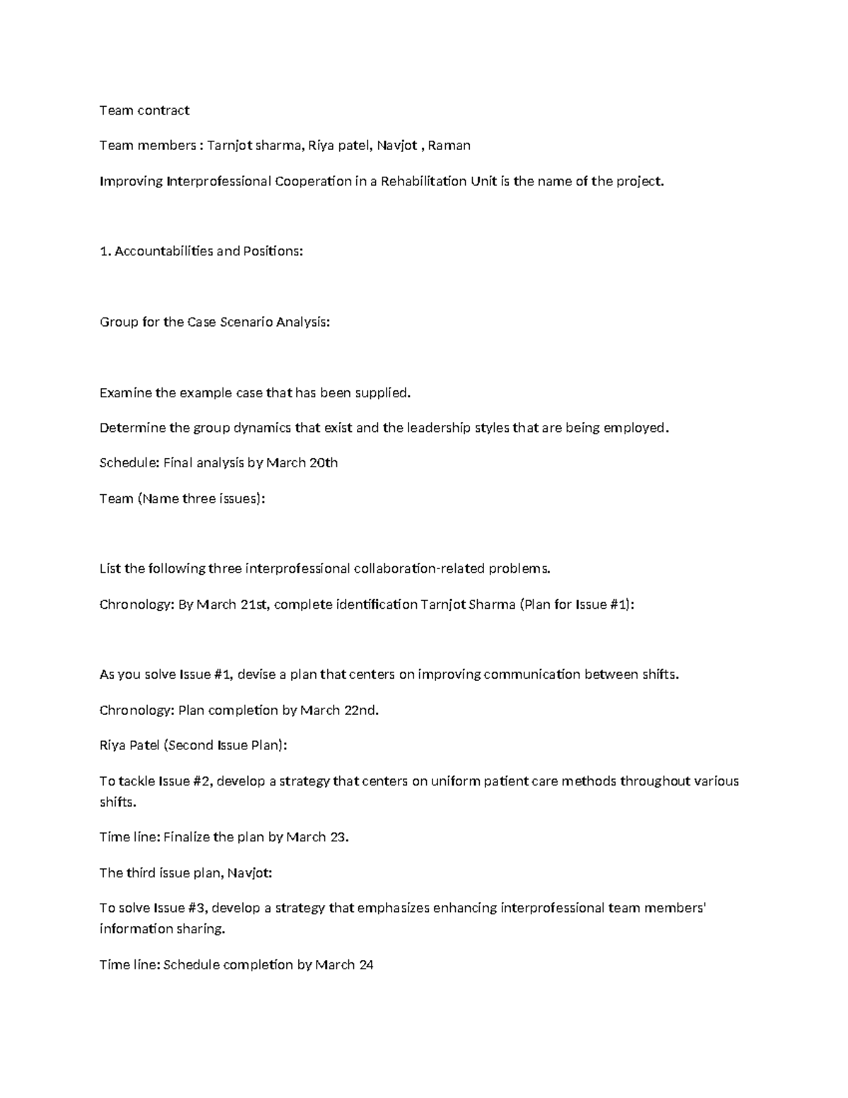 Team contrac 1 - this is my assignmment - Team contract Team members ...