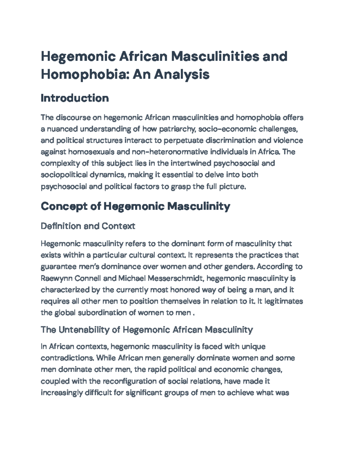 Hegemonic Masculinities and Homophobia in Africa: A Critical Analysis ...