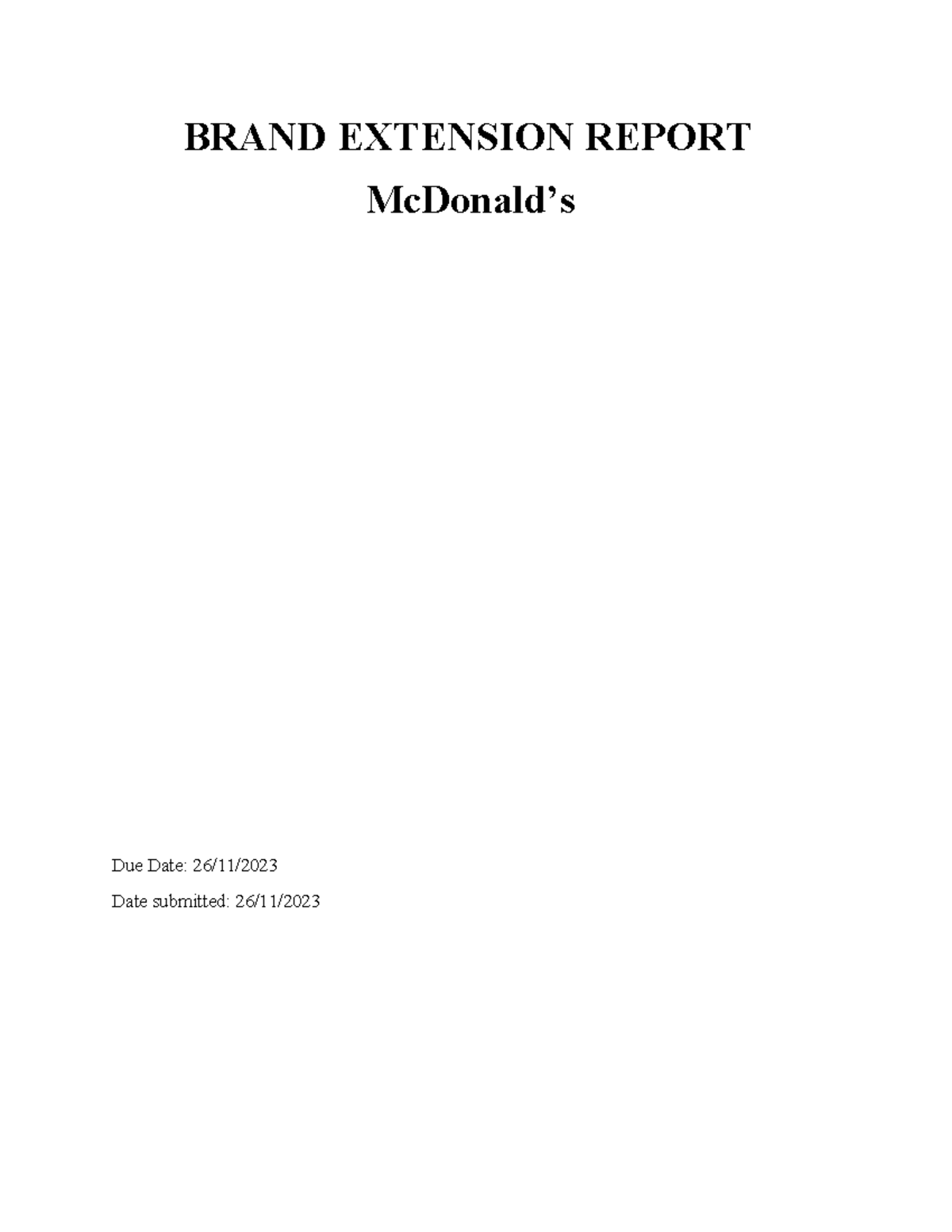 Brand Extension Report- MKT10009 - BRAND EXTENSION REPORT McDonald’s ...