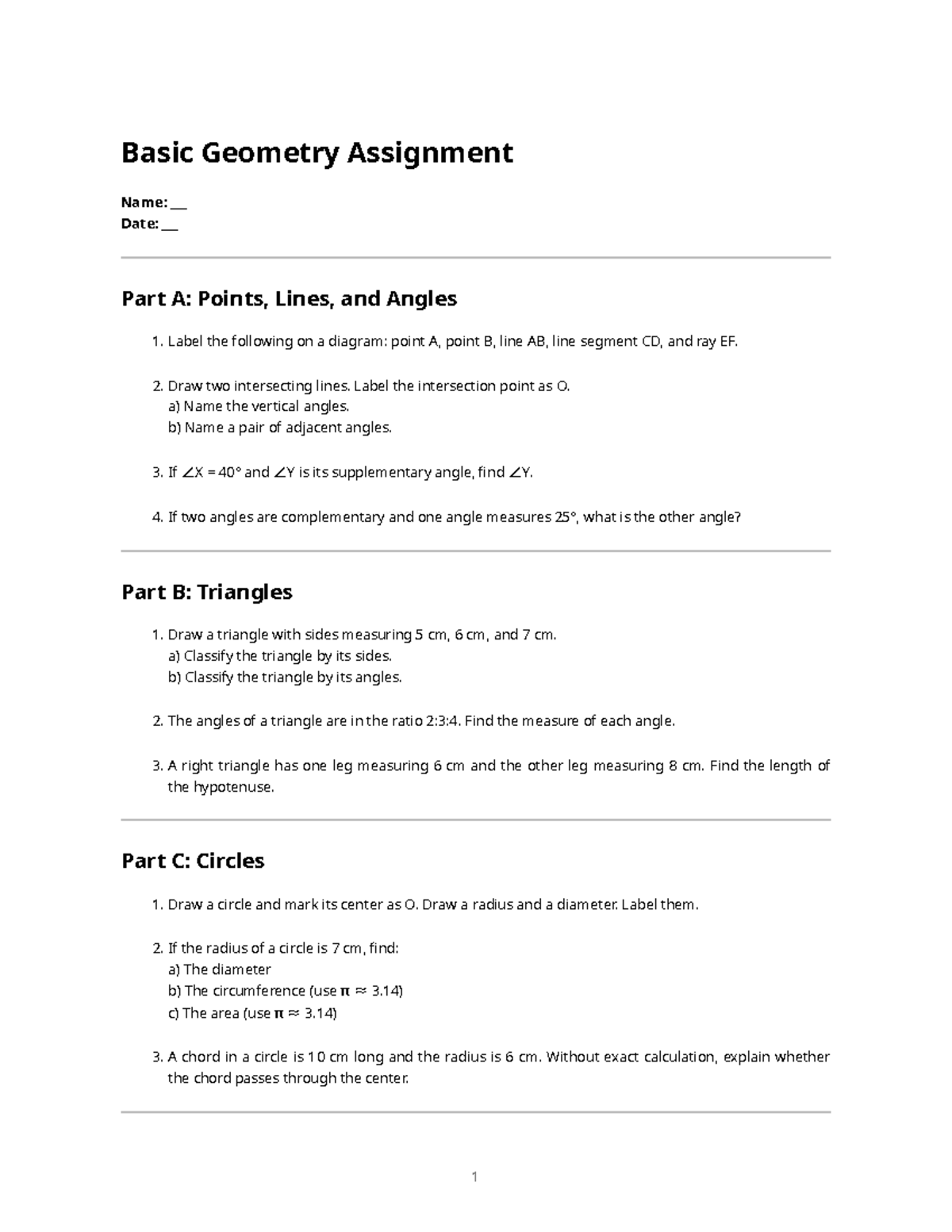 Basic Geometry Assignment: Points, Lines, Angles & Triangles - Studocu